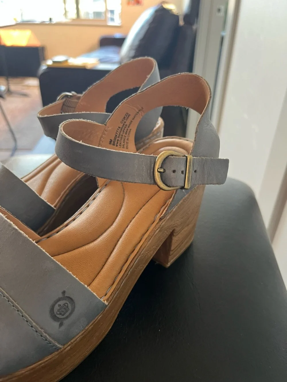 Born Silver Leather Platform Sandals with Wood-Effect Heel - Picture 6 of 9